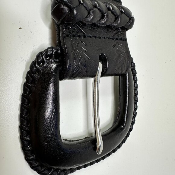 Lauren Ralph Lauren Black Leather & Silver Metal Whipstitched Wide Belt Womens M